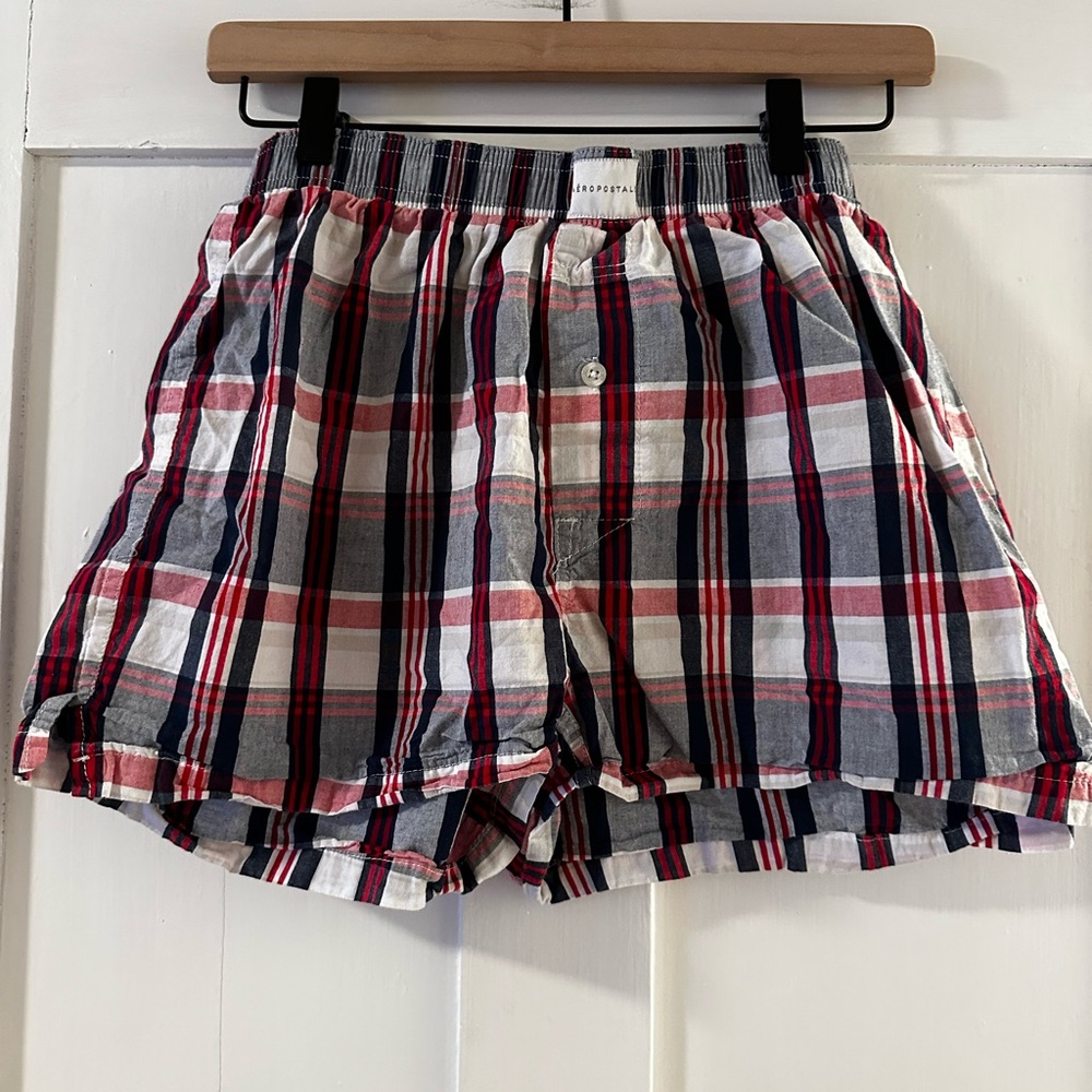 Aeropostale Red Navy White Plaid Women's Shorts